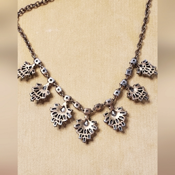 Signed J. Crew Blue/Green Rhinestone Flower Necklace - Picture 9 of 12